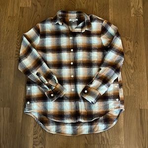 Women's Madewell EX Boyfriend Side Placket Flannel in Brown, Size XS